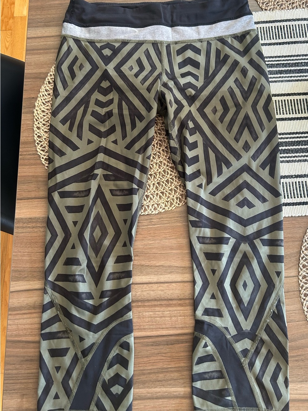 lululemon athletica Olive Green & Black Geometric Cropped Leggings